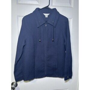 Christopher & Banks Long Sleeve Waffle Knit Zip Up Jacket Navy Size Medium NWOT